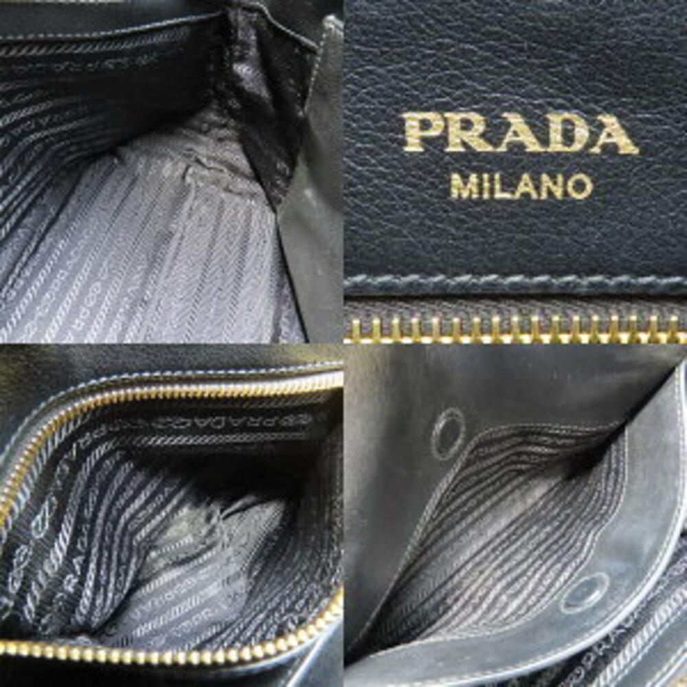 Prada Handbag Leather Nero Black Logo Shoulder Bag - Picture 7 of 11